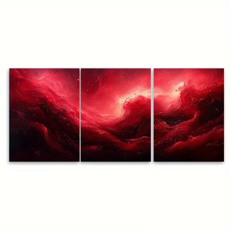 3pcs Spooky Abstract Red Liquid Flow Metal Print Ready to Hang Art