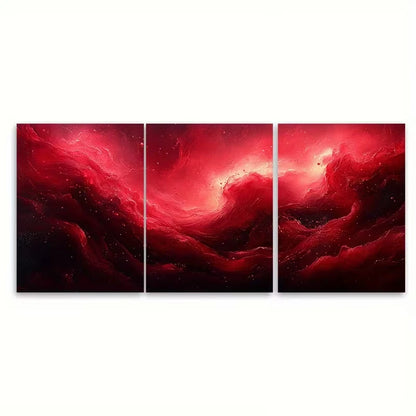 3pcs Spooky Abstract Red Liquid Flow Metal Print Ready to Hang Art