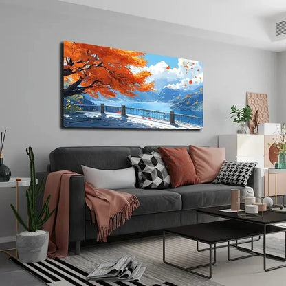 Scene with Vibrant Red Trees Wall Art canvas office home room framed 120x60cm