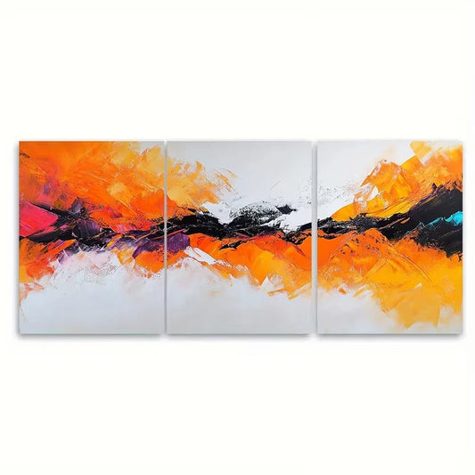 3pcs Abstract Art White Colorful Textured Metal Print Ready to Hang Art