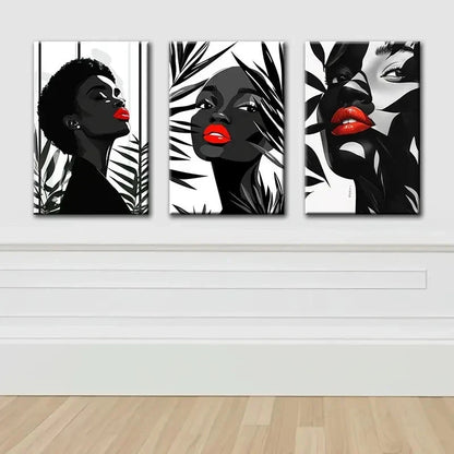 3pcs Black White And Red Lips Portrait Set Wall Art Set Canvas Framed 50x70cm - High Quality Print 100% Australian Made Wall Canvas Ready to Hang - Bella Home Decor
