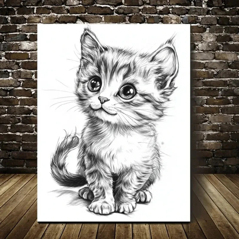 Beautiful Charming Retro Long Tail Kitten Painting 40x60cm Metal Print Ready to Hang - Bella Home Decor