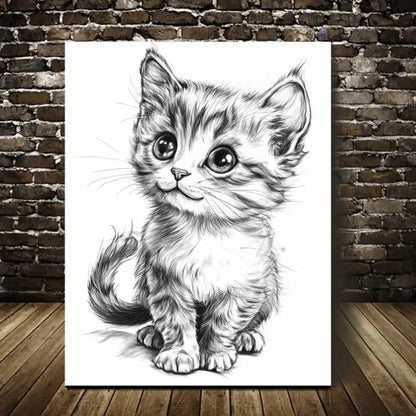 Beautiful Charming Retro Long Tail Kitten Painting 40x60cm Metal Print Ready to Hang - Bella Home Decor