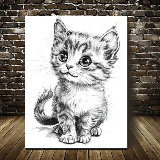 Beautiful Charming Retro Long Tail Kitten Painting 40x60cm Metal Print Ready to Hang - Bella Home Decor