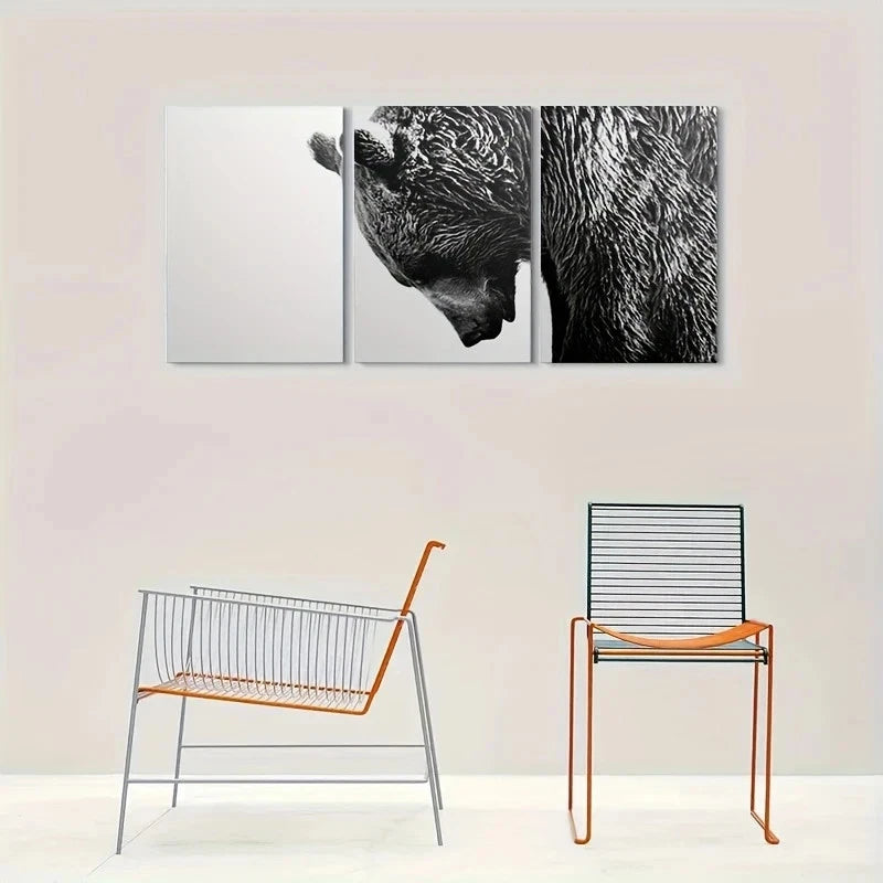 3pcs Black and White Bear Animal Metal Print Ready to Hang Art - Bella Home Decor