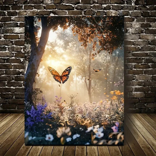 Enchanting Butterfly Forest Scene Painting 40x60cm Metal Print Ready to Hang - Bella Home Decor