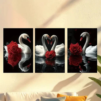3pcs swans in love Wall Art Set Canvas Unframed - High Quality Print 100% Australian Made Wall Canvas