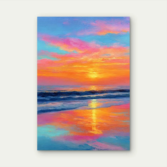 Beach Sunset Painting 60x90cm Metal Print Ready to Hang