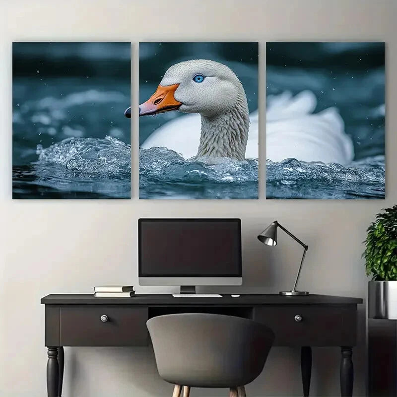 3pcs Blue Eyed White Goose Metal Print Ready to Hang Art - Bella Home Decor