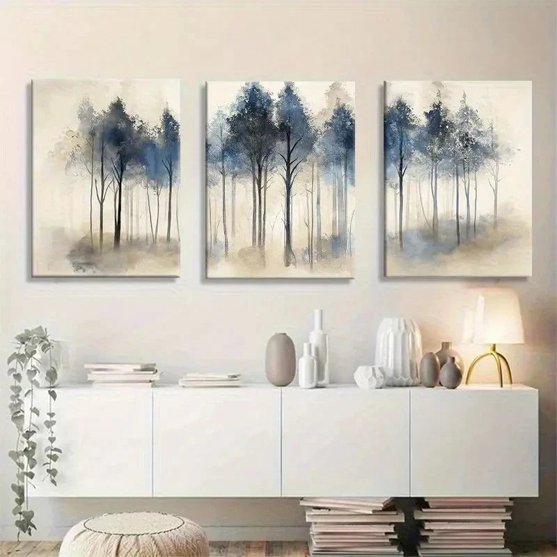 3pcs A Set of Three Tranquil Forest Landscape Metal Print Ready to Hang Art - Bella Home Decor