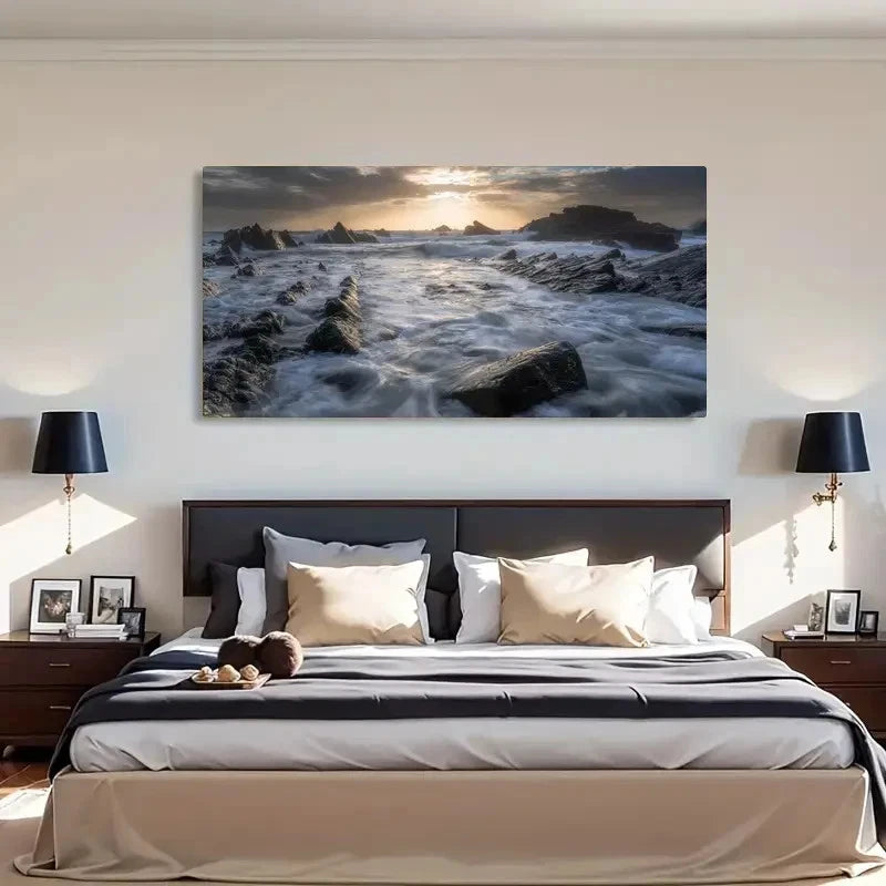 Hartland Quay Scenery Landscape Wall Art Canvas Office Home Room Framed 120x60cm