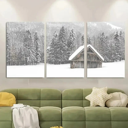 3pcs Snow Cabin Wall Art Metal Print Ready to Hang Art