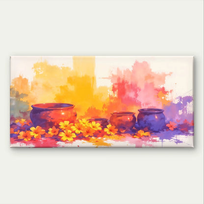 Minimalist Watercolour Pot & Yellow Wall Art Canvas Office Home Framed 120x60cm