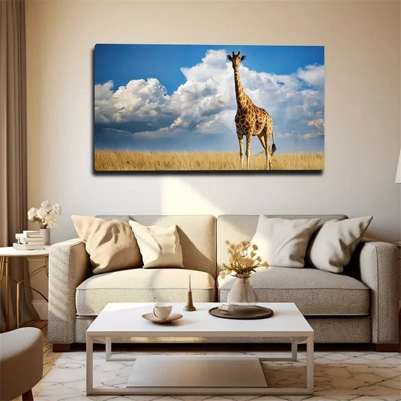 Giraffe On the Prairie Wall Art Canvas Office Home Room Framed 120x60cm