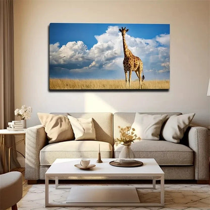 Giraffe On the Prairie Wall Art Canvas Office Home Room Framed 120x60cm