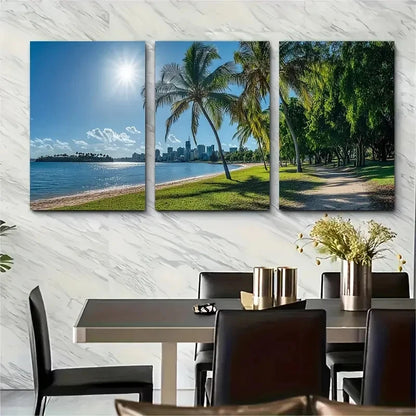 3pcs Brisbane Coastal Tropical Art Wall Art Set Canvas Framed 50x70cm - High Quality Print 100% Australian Made Wall Canvas Ready to Hang - Bella Home Decor