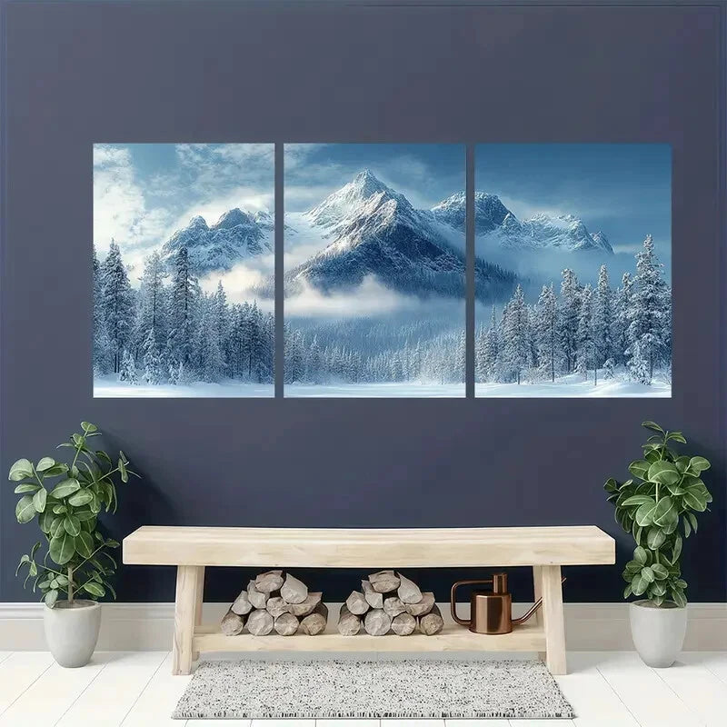 3pcs Winter Mountain Forest Nature Landscape Metal Print Ready to Hang Art - Bella Home Decor