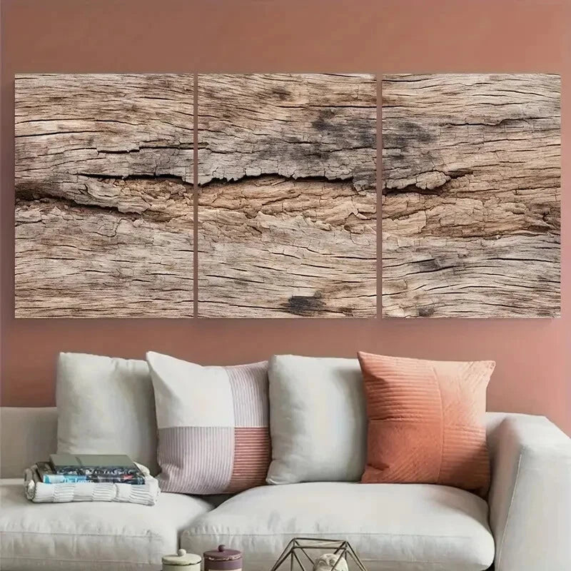 3pcs Soft Tone Modern Wooden Illustration Metal Print Ready to Hang Art - Bella Home Decor