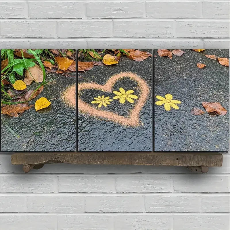 3pcs Love Made of Leaves Yellow Flowers Metal Print Ready to Hang Art - Bella Home Decor