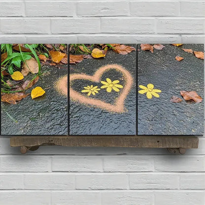 3pcs Love Made of Leaves Yellow Flowers Metal Print Ready to Hang Art - Bella Home Decor