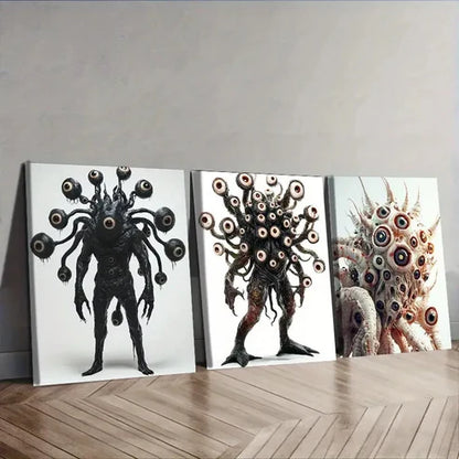 3pcs Featuring an Eye Monster Design Wall Art Canvas Unframed - High Quality Print 100% Australian Made Wall Canvas