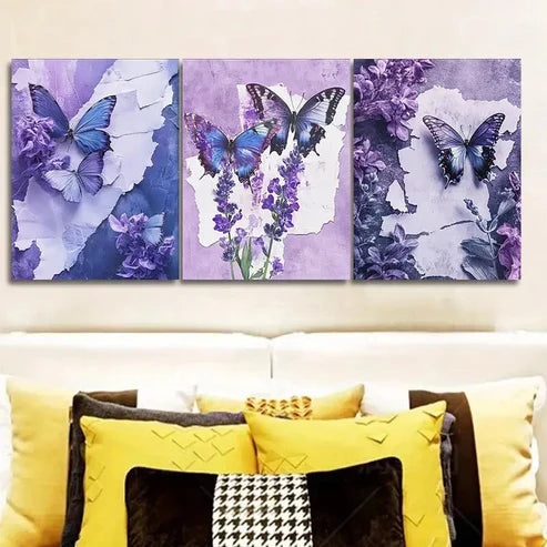 3pcs Butterfly and Floral Wall Art Canvas Unframed - High Quality Print 100% Australian Made Wall Canvas - Bella Home Decor