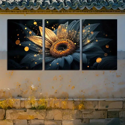 3pcs Vibrant Sunflower Modern Glam Floral Metal Print Ready to Hang Art - Bella Home Decor