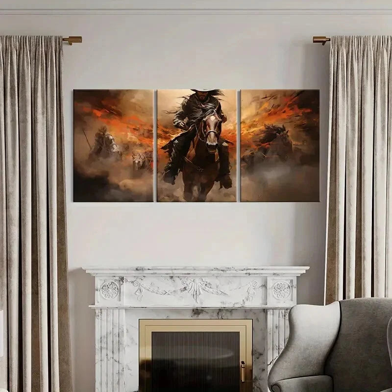 3pcs Cowboy Desert Vintage Wall Art Painting Metal Print Ready to Hang Art - Bella Home Decor