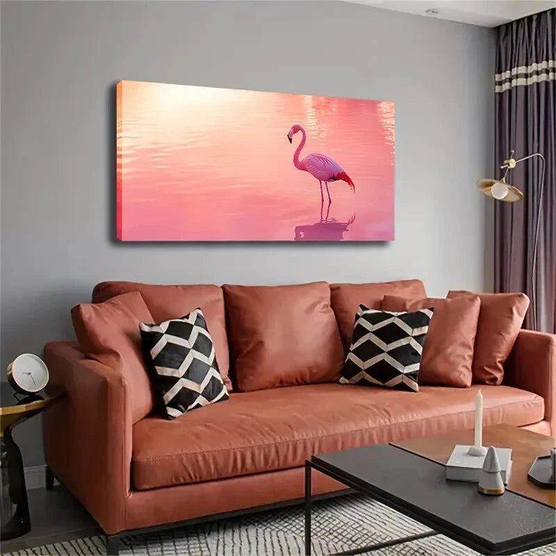 Vibrant Flamingo Sunset Scene Wall Art Canvas Office Home Room Framed 120x60cm - Bella Home Decor