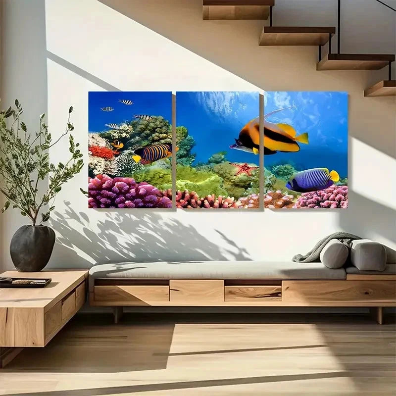 3pcs Marine Life Coral Reef Wall Art Metal Print Ready to Hang Art
