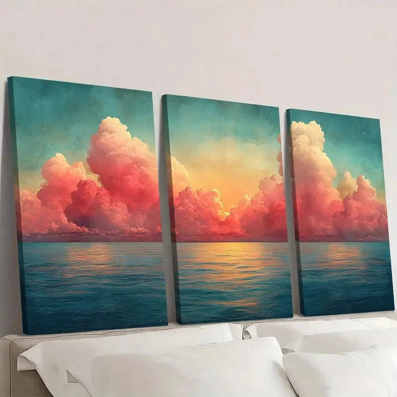 3pcs  Colorful Sunset Sky Panoramic  G        Wall Art Set Canvas Framed 60x90cm - High Quality Print 100% Australian Made Wall Canvas Ready to Hang - Bella Home Decor