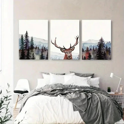 3pcs Scene with Majestic Stag & Fawns Wall Art Canvas Unframed – High Quality Print 100% Australian Made Wall Canvas