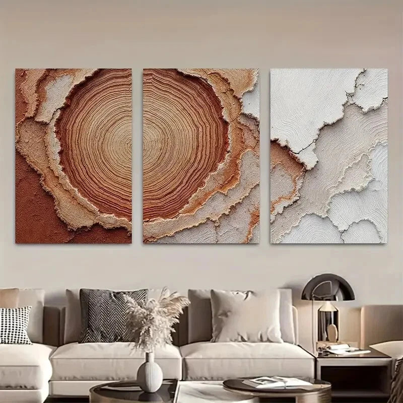 3pcs Earthy Brown & Cream Circular Patterns Metal Print Ready to Hang Art - Bella Home Decor