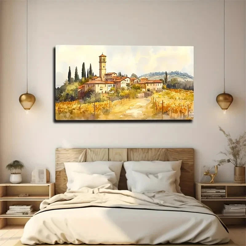 Rustic Countryside Scene Church Wall Art Canvas Office Home Room Framed 120x60cm