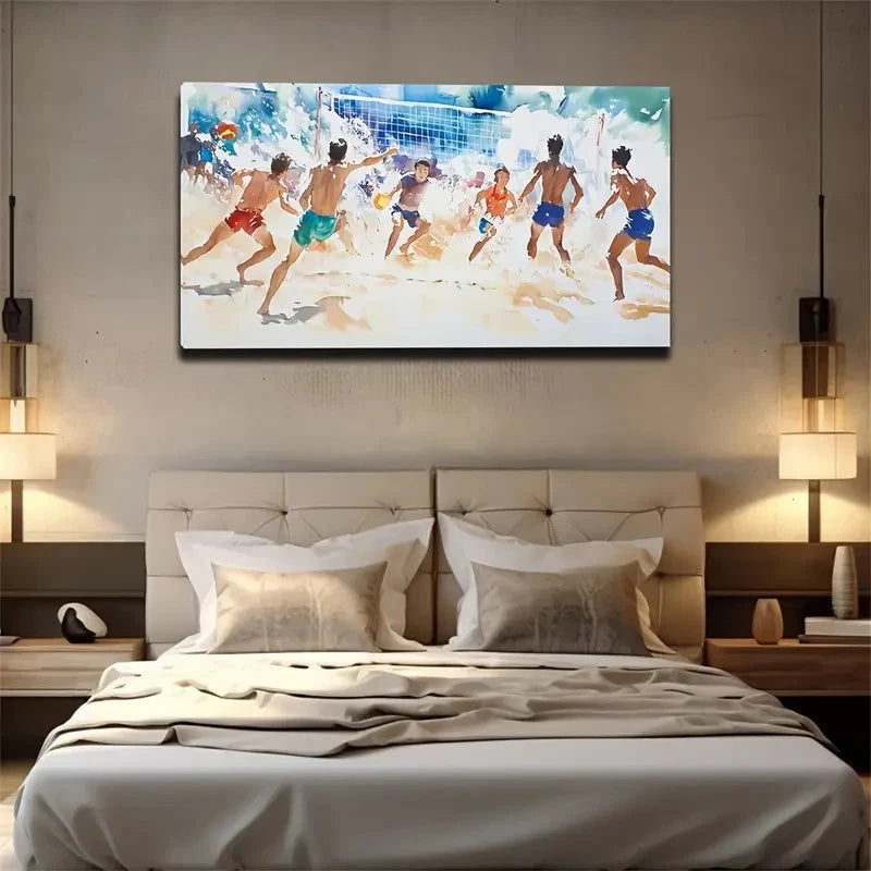 Beach Volleyball Vibrant Wall Art Canvas Office Home Room Framed 120x60cm