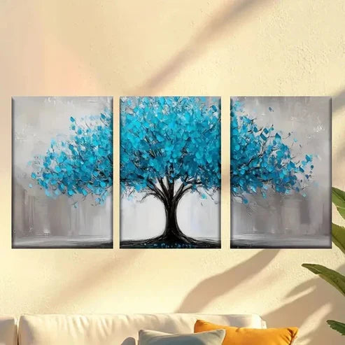 3pcs Abstract Blue Tree Painting Wall Art Canvas Unframed - High Quality Print 100% Australian Made Wall Canvas