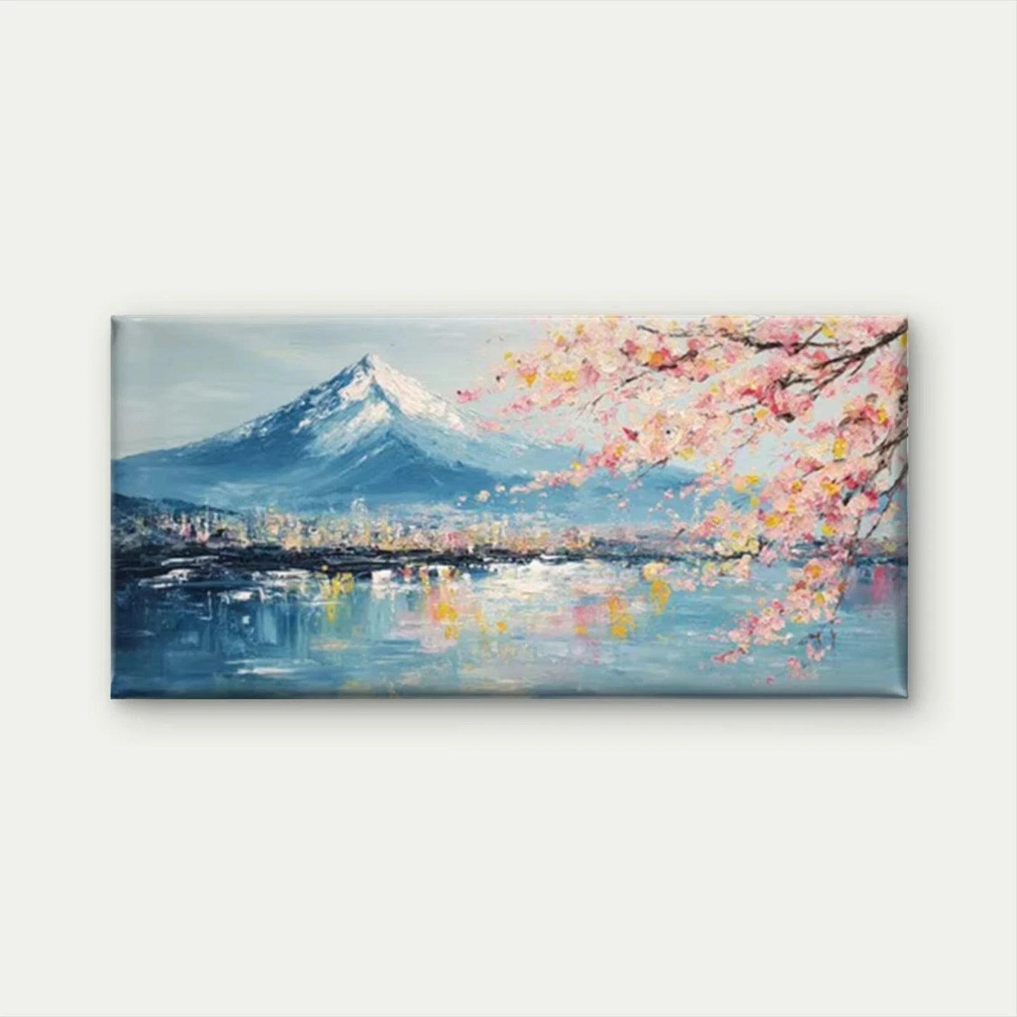 Mount Fuji with Cherry Blossom Wall Art Canvas Office Home Room Framed 120x60cm