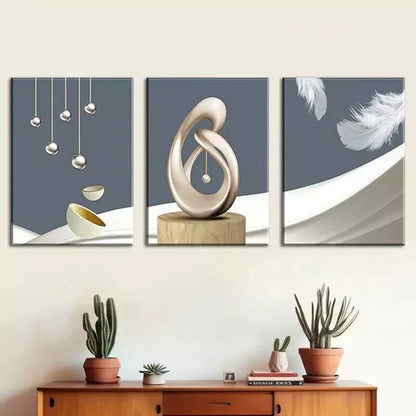 3pcs Simple modern abstract geometric sculpture Wall Art Canvas Unframed - High Quality Print 100% Australian Made Wall Canvas