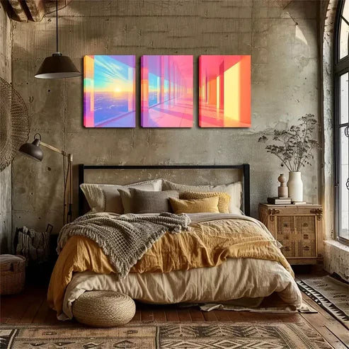 3pcs Oil Painting, Empty Corridor Wall Art Canvas Unframed - High Quality Print 100% Australian Made Wall Canvas