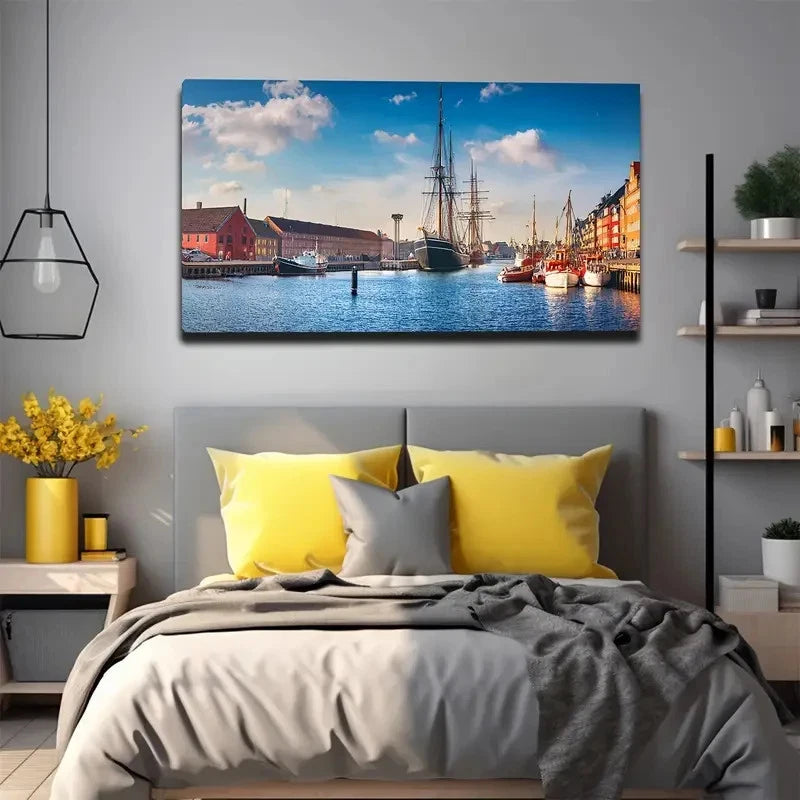 Port Of Call Wall Art Canvas Office Home Room Framed 120x60cm
