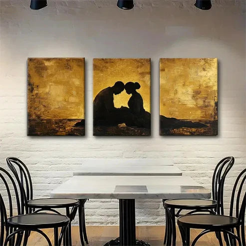 3pcs Golden Silhouette Love Romantic Perfect Wall Art Canvas Unframed - High Quality Print 100% Australian Made Wall Canvas - Bella Home Decor
