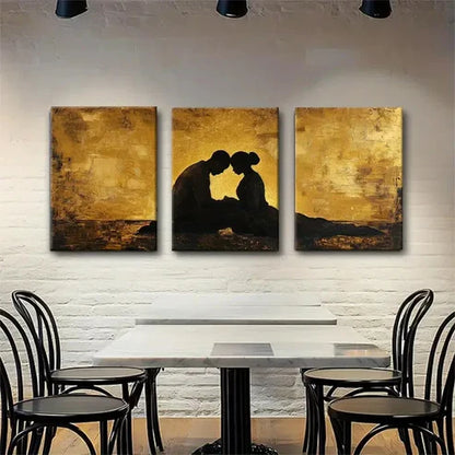 3pcs Golden Silhouette Love Romantic Perfect Wall Art Canvas Unframed - High Quality Print 100% Australian Made Wall Canvas - Bella Home Decor