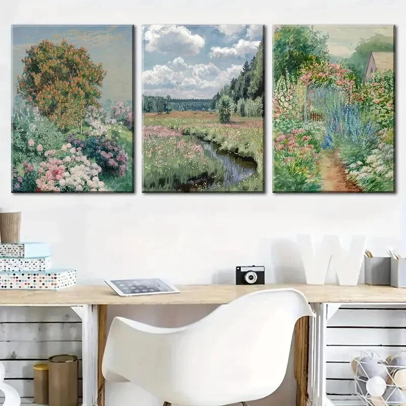3pcs Floral Meadow Vibrant Nature Perfect Wall Art Set Canvas Framed 40x60cm - High Quality Print 100% Australian Made Wall Canvas Ready to Hang - Bella Home Decor