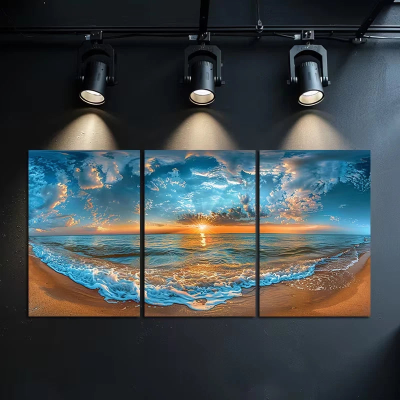 3pcs Beautiful Sunset Over The Sea Wall Art Set Canvas Framed 60x90cm - High Quality Print 100% Australian Made Wall Canvas Ready to Hang - Bella Home Decor
