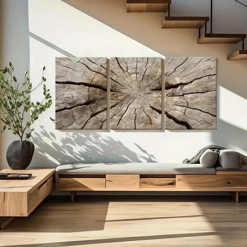 3pcs Wood Texture Natural Pattern Rustic Metal Print Ready to Hang Art - Bella Home Decor