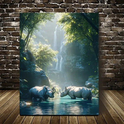 Cyberpunk Rhino Scene with Crystal Painting 40x60cm Metal Print Ready to Hang - Bella Home Decor