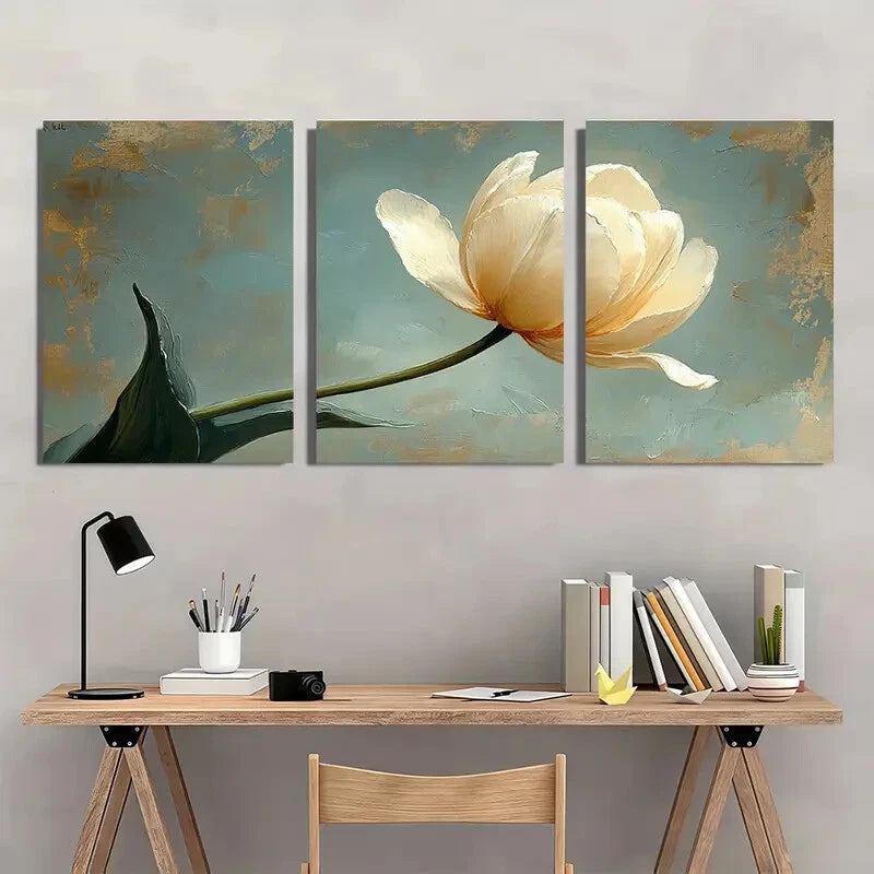 3pcs Beige Art Tulip Flower Painting Print Metal Print Ready to Hang Art - Bella Home Decor