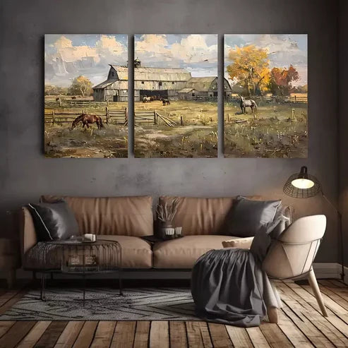 3pcs Rustic Farmhouse Landscape Canvas Framed 60x90cm - High Quality Print 100% Australian Made Wall Canvas Ready to Hang