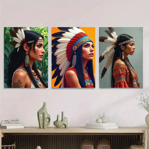 3pcs Native American Themes Girl Wall Art Set Canvas Unframed - High Quality Print 100% Australian Made Wall Canvas