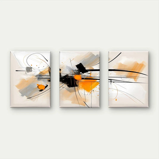 3pcs Bold Orange, Black, and Neutral Abstract Wall Art Set Canvas Framed 40x60cm - High Quality Print 100% Australian Made Wall Canvas Ready to Hang